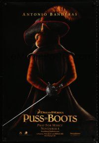1k591 PUSS IN BOOTS teaser DS 1sh '11 voice of Antonio Banderas in title role, swashbuckling cat!