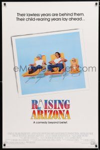 1k598 RAISING ARIZONA 1sh '87 Coen Brothers, art of Nicolas Cage, Holly Hunter & baby!