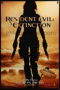 1k612 RESIDENT EVIL: EXTINCTION teaser DS 1sh '07 silhouette of zombie killer Milla Jovovich!