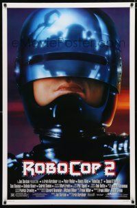 1k625 ROBOCOP 2 DS 1sh '90 great close up of cyborg policeman Peter Weller, sci-fi sequel!