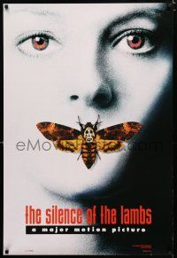 1k680 SILENCE OF THE LAMBS style A teaser DS 1sh '90 image of Jodie Foster with moth over mouth!