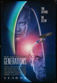 1k721 STAR TREK: GENERATIONS advance DS 1sh '94 Stewart as Picard & Shatner as Kirk, two captains!