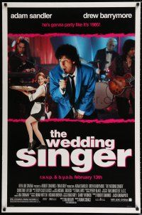 1k822 WEDDING SINGER advance DS 1sh '98 Adam Sandler performing, sexy Drew Barrymore!