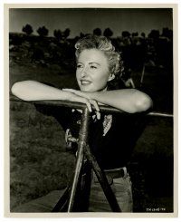 1m133 BARBARA STANWYCK 8.25x10 still '57 posing outdoors while filming Trooper Hook!