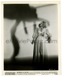 1m137 BEGINNING OF THE END 8x10 still '57 scared Peggy Castle with giant grasshopper shadow!