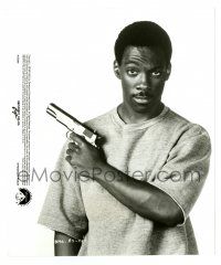 1m143 BEVERLY HILLS COP 8.25x9.75 still '84 best portrait of Eddie Murphy as Axel Foley with gun!