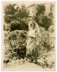 1m402 GLORIA SWANSON 8x10 key book still '20s wearing cool outfit with umbrealla outside her home!