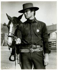 1m434 HANG 'EM HIGH 8.25x10 still '68 c/u of Clint Eastwood wearing tin star by his horse!