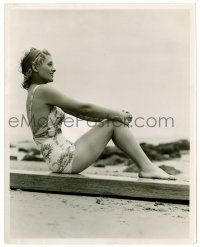 1m478 ILONA MASSEY 8x10 still '30s great seated portrait in swimsuit on the beach by Carpenter!
