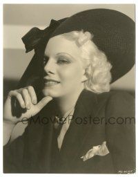 1m509 JEAN HARLOW 7.25x9.5 still '30s wonderful sultry portrait with hat over eye & hand to chin!