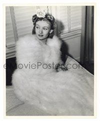 1m948 VERONICA LAKE 8x10.25 still '43 great seated portrait wearing enormous fur coat & flower!