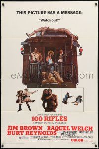 1p004 100 RIFLES style A 1sh '69 Jim Brown, sexy Raquel Welch & Burt Reynolds on back of train!