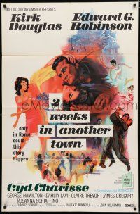 1p006 2 WEEKS IN ANOTHER TOWN 1sh '62 cool art of Kirk Douglas & sexy Cyd Charisse by Bart Doe!