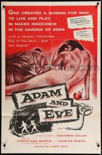 1p013 ADAM & EVE 1sh '58 sexiest art of naked man & woman in the Mexican Garden of Eden!