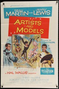 1p040 ARTISTS & MODELS 1sh '55 Dean Martin & Jerry Lewis painting sexy Shirley MacLaine!