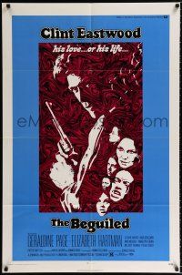 1p064 BEGUILED 1sh '71 cool psychedelic art of Clint Eastwood & Geraldine Page, Don Siegel!