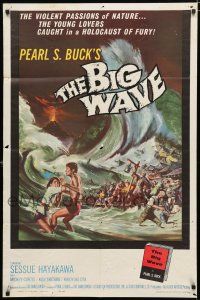 1p078 BIG WAVE 1sh '62 Sessue Hayakawa, Pearl S. Buck, great disaster art!