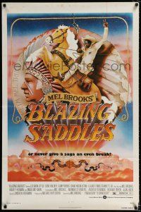 1p088 BLAZING SADDLES 1sh '74 classic Mel Brooks western, art of Cleavon Little by John Alvin!
