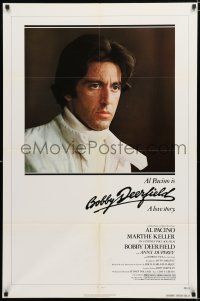 1p095 BOBBY DEERFIELD 1sh '77 close up of F1 race car driver Al Pacino, directed by Sydney Pollack