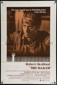 1p118 BRUBAKER 1sh '80 warden Robert Redford is the most wanted man in Wakefield prison!