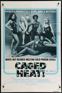 1p129 CAGED HEAT 1sh '74 first Jonathan Demme, Barbara Steele with gun + sexy bad girls!