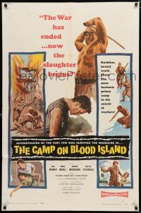 1p134 CAMP ON BLOOD ISLAND 1sh '58 brutal artwork of World War II slaughter!