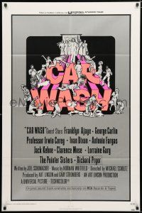 1p138 CAR WASH int'l 1sh '76 written by Joel Schumacher, cool Drew art of cast around title!