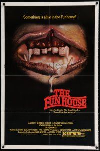 1p324 FUNHOUSE 1sh '81 Tobe Hooper, creepy close up of drooling mouth with nasty teeth!