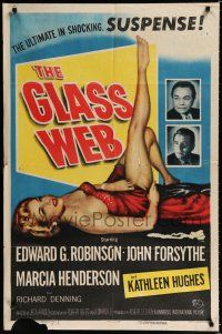 1p337 GLASS WEB 1sh '53 Edward G. Robinson, John Forsythe, art of sexy nearly naked girl!