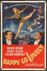 1p373 HAPPY GO LOVELY 1sh '51 art of David Niven, Vera-Ellen & Cesar Romero, rhythm & romance!