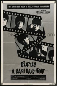1p374 HARD DAY'S NIGHT 1sh R82 great image of The Beatles on film strip, rock & roll classic!