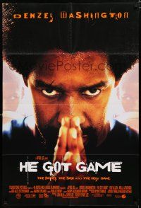 1p379 HE GOT GAME int'l DS 1sh '98 Spike Lee, basketball, close-up of Denzel Washington w/afro!