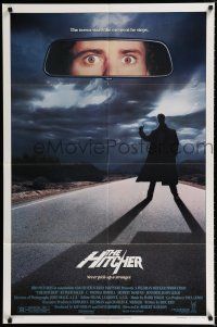 1p399 HITCHER 1sh '86 Rutger Hauer, C. Thomas Howell, terror starts the moment he stops!