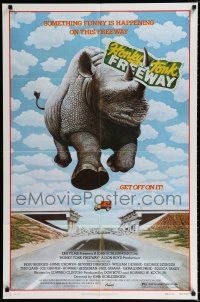 1p413 HONKY TONK FREEWAY 1sh '81 cool giant flying rhinoceros image!
