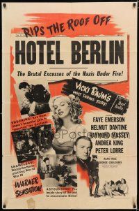 1p421 HOTEL BERLIN 1sh '45 sexy Faye Emereson, Helmut Dantine, Andrea King, rips the roof off!