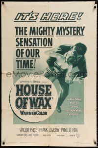 1p425 HOUSE OF WAX 1sh '53 great horror artwork of monster & grabbing sexy girl!