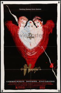 1p431 HUNGER 1sh '83 art of vampire Catherine Deneuve, rocker David Bowie & Susan Sarandon!
