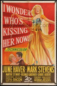1p438 I WONDER WHO'S KISSING HER NOW 1sh '47 full-length stone litho of sexiest June Haver!