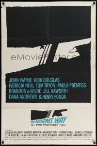 1p443 IN HARM'S WAY 1sh '65 Otto Preminger, classic Saul Bass pointing hand artwork!