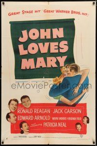 1p478 JOHN LOVES MARY 1sh '49 Ronald Reagan, Jack Carson, Patricia Neal, romantic artwork!