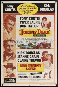 1p479 JOHNNY DARK/MAN WITHOUT A STAR 1sh '59 Tony Curtis, Kirk Douglas + Richard Boone!