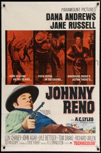 1p481 JOHNNY RENO 1sh '66 sexy Jane Russell, Dana Andrews goes wherever there's action!