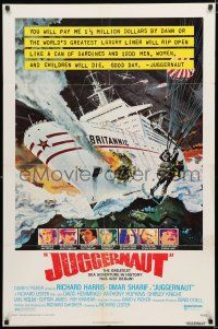 1p483 JUGGERNAUT 1sh '74 Richard Harris, art of ocean liner under attack by Bob McCall!
