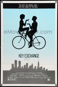 1p489 KEY EXCHANGE 1sh '85 Brooke Adams, Danny Aiello, wacky silhouette artwork of couple on bike!