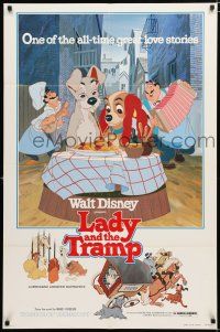 1p500 LADY & THE TRAMP 1sh R80 most romantic spaghetti scene from Disney dog classic!