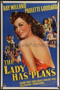 1p502 LADY HAS PLANS style A 1sh '42 Ray Milland, close up art of pretty Paulette Goddard!