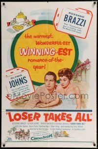 1p531 LOSER TAKES ALL 1sh '57 artwork of Rossano Brazzi, Glynis Johns in nightie!