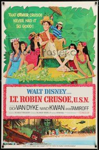 1p539 LT. ROBIN CRUSOE, U.S.N. style A 1sh '66 Disney, cool art of Dick Van Dyke w/Nancy Kwan!