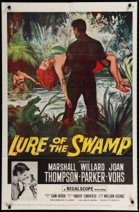 1p540 LURE OF THE SWAMP 1sh '57 two men & a super sexy woman find their destination is Hell!
