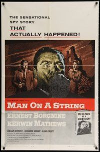 1p551 MAN ON A STRING 1sh '60 art of Ernest Borgnine, who spent ten years as a counterspy!